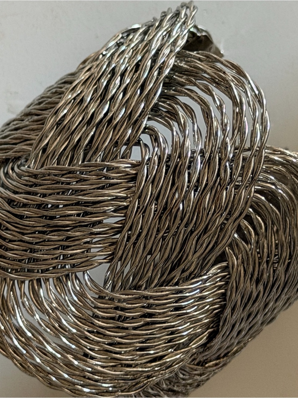 Vintage Metallic Silver Braided Cuff Bracelet